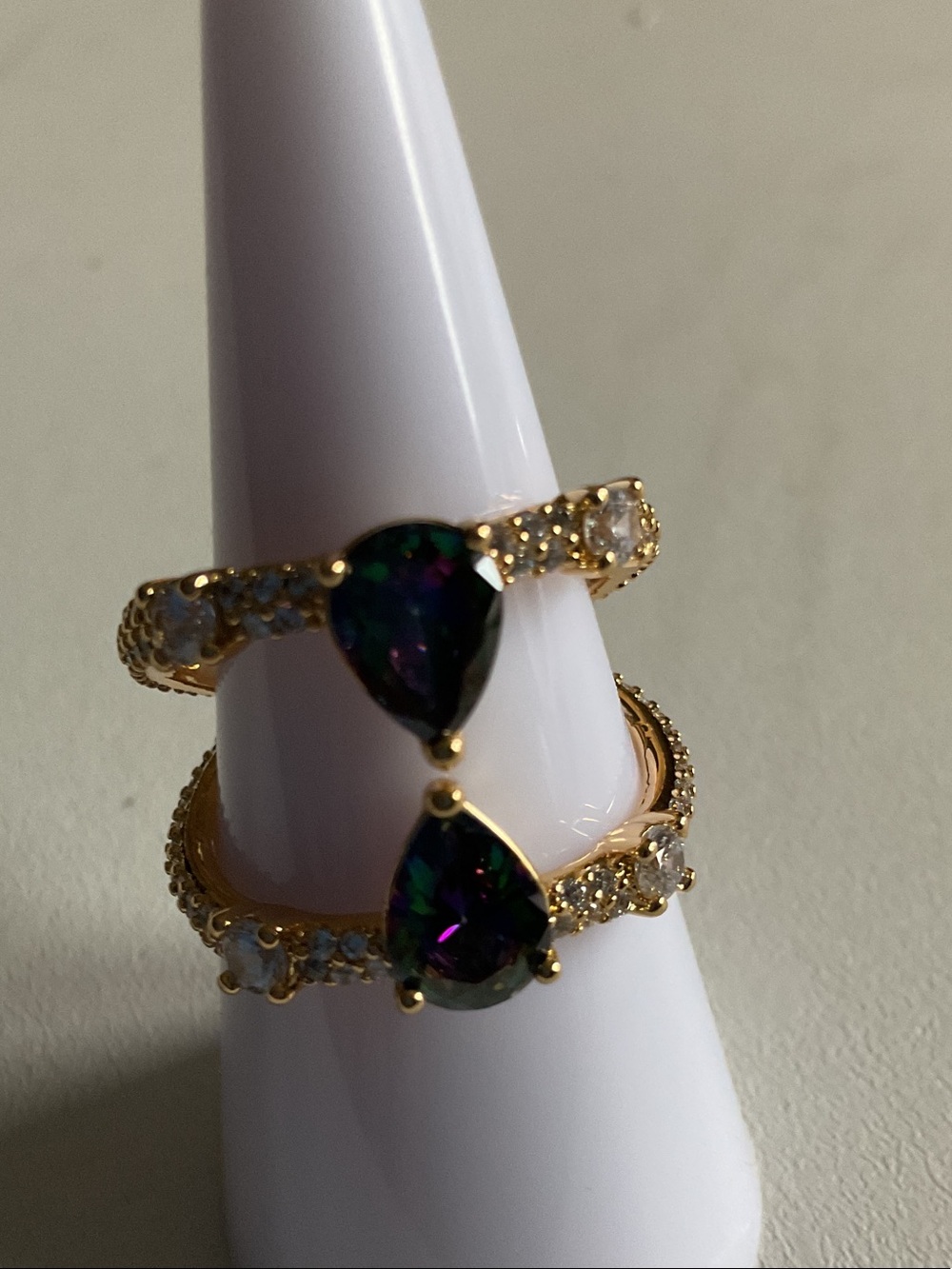 bp Gold-Tone Dual Teardrop Mystic Stone Ring